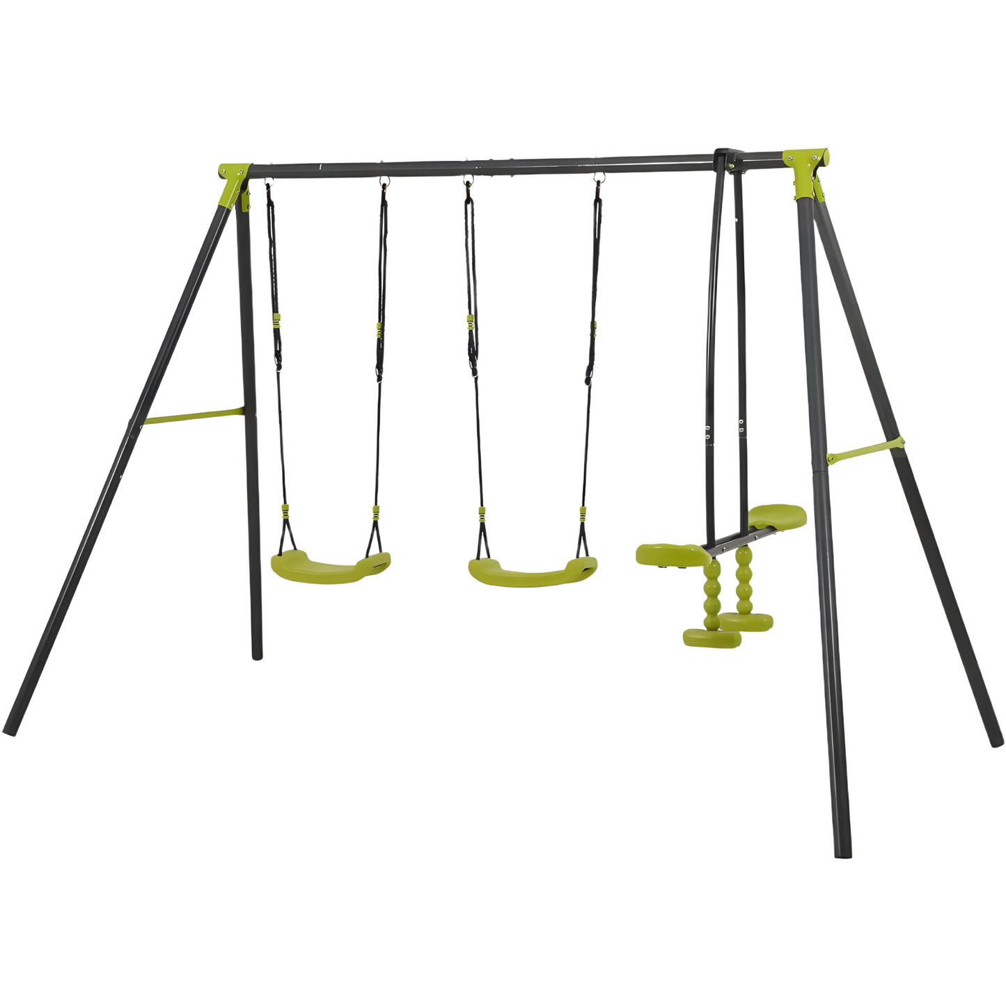 Triple Children Metal Safe Swing Set 440lbs for Outdoor Playground, Three Seat Swing, Black and Green, Steel
