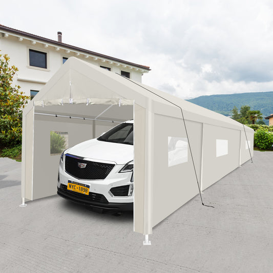 Carport, 10×30 Heavy Duty Portable Carport Garage Tent for Outdoor Storage Shelter white with window