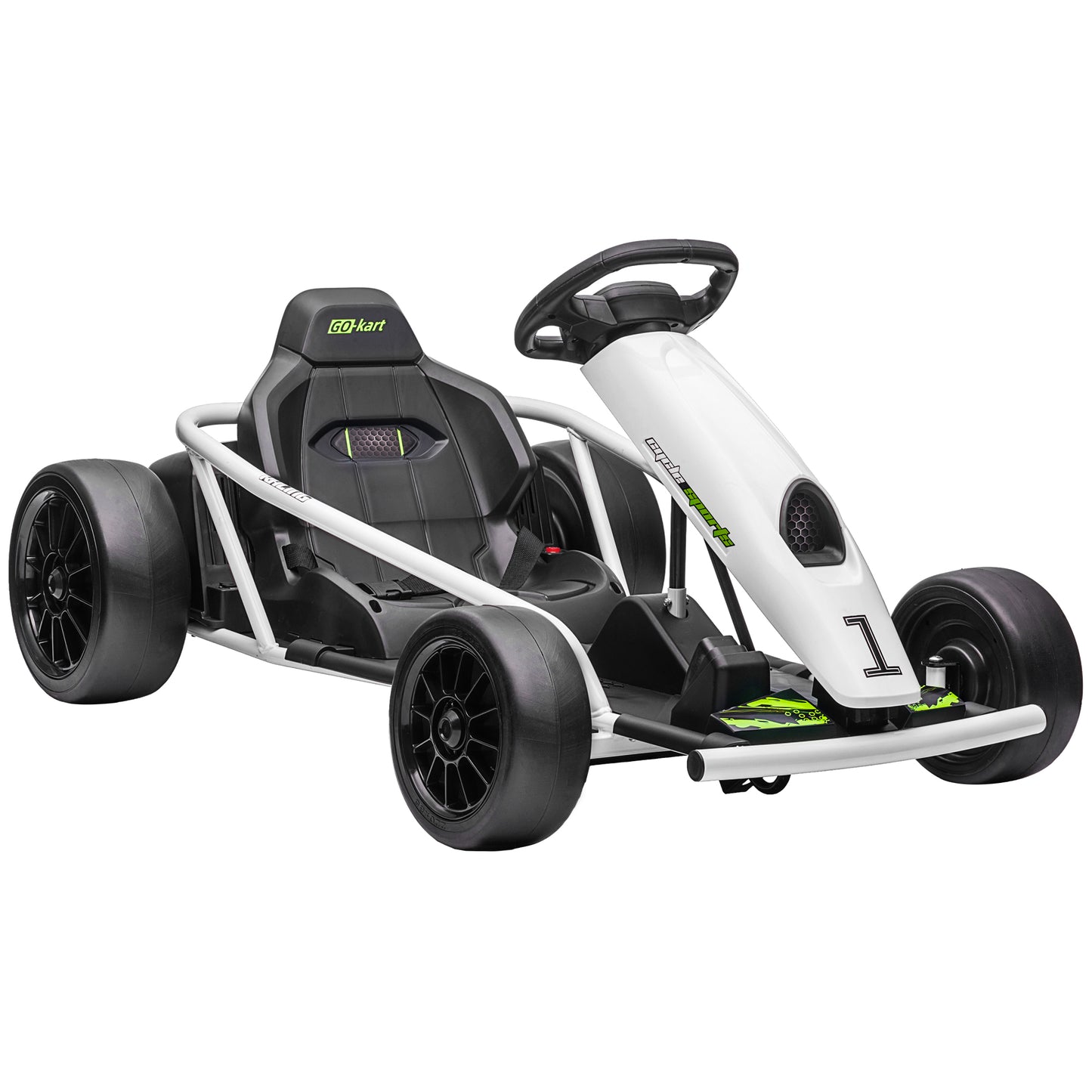 24V 8.1 MPH Electric Go Kart, Drifting Car Battery Powered Ride on Toy Outdoor with Slow Start, Music, Horn Honking and Safety Belt, for 8-12 Years Old, White