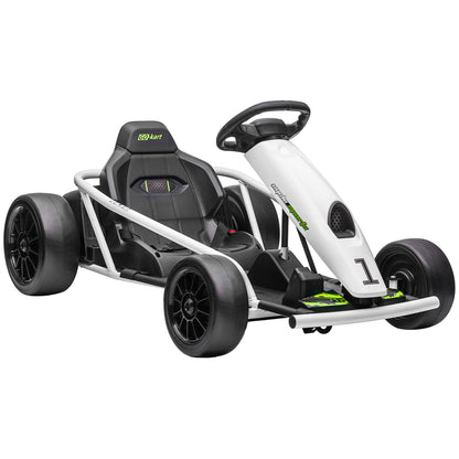 24V 8.1 MPH Electric Go Kart, Drifting Car Battery Powered Ride on Toy Outdoor with Slow Start, Music, Horn Honking and Safety Belt, for 8-12 Years Old, White