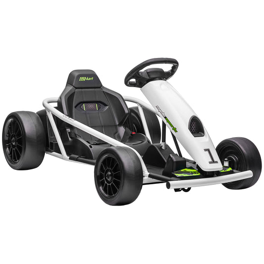 24V 8.1 MPH Electric Go Kart, Drifting Car Battery Powered Ride on Toy Outdoor with Slow Start, Music, Horn Honking and Safety Belt, for 8-12 Years Old, White