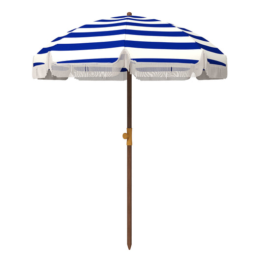 6.2' Portable Beach Umbrella, UV 40+ Ruffled Outdoor Umbrella with Vented Canopy, Carry Bag, Blue Stripe