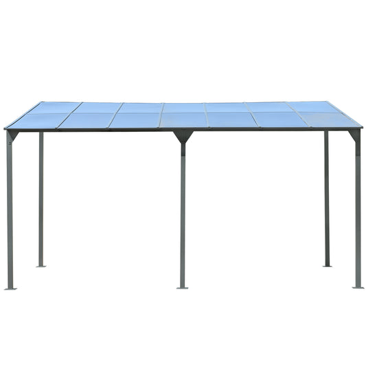 Outdoor Wall-Mounted Gazebo with Sloped Roof Design, UV Protection, and Durable Iron Frame, 14.76x9.22 FT, Gray
