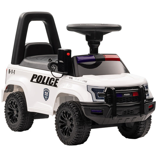 Kids Push Ride On Car with Working PA System and Horn, Police Truck Style  Foot-to-Floor Sliding Car for Boys and Girls with Under-Seat Storage, for 18 Months to 5 Years Old, White