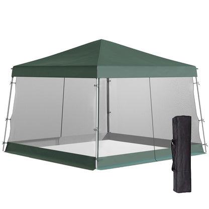 Slant Leg Pop Up Canopy Tent with Netting and Carry Bag, Instant Sun Shelter, Tents for Parties, Height Adjustable, for Outdoor, Garden, Patio, (11.5'x11.5' Base / 10'x10' Top), Green