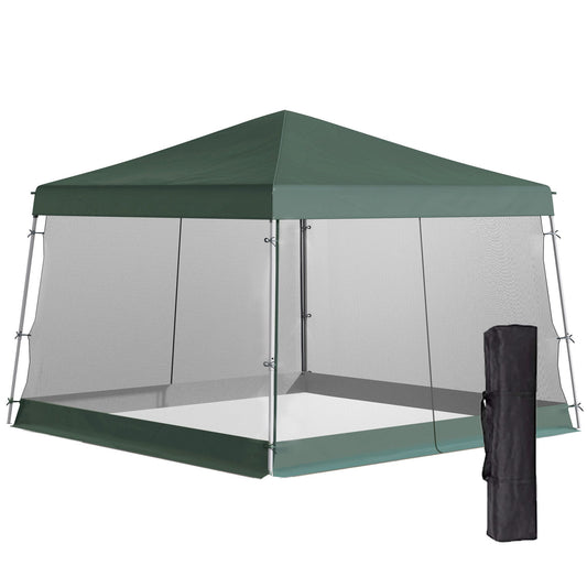 Slant Leg Pop Up Canopy Tent with Netting and Carry Bag, Instant Sun Shelter, Tents for Parties, Height Adjustable, for Outdoor, Garden, Patio, (11.5'x11.5' Base / 10'x10' Top), Green