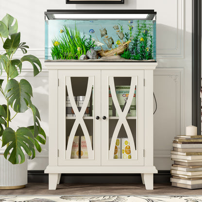 20 Gallon Fish Tank Stand with Power Outlets(4 AC 2 USB), Farmhouse Decorative Aquarium Stand Furniture with Adjustable Shelves, 10-20 Gallon Reptile Turtle Tank Stand with Cabinet Storage, Beige