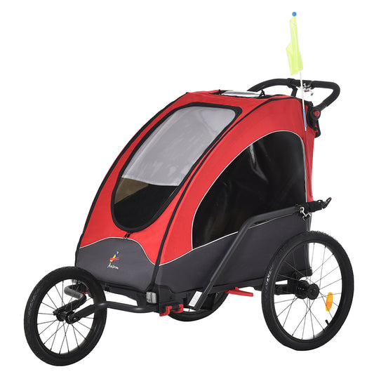 Bike Trailer for Kids 3 In 1 Foldable Child Jogger Stroller Baby Stroller Transport Carrier with Shock Absorber System Rubber Tires Adjustable Handlebar Kid Bicycle Trailer Red and Grey