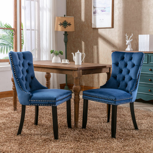 Modern, High-end Tufted Solid Wood Contemporary Velvet Upholstered Dining Chair with Wood Legs Nailhead Trim 2-Pcs Set,Blue, SW2001BL
