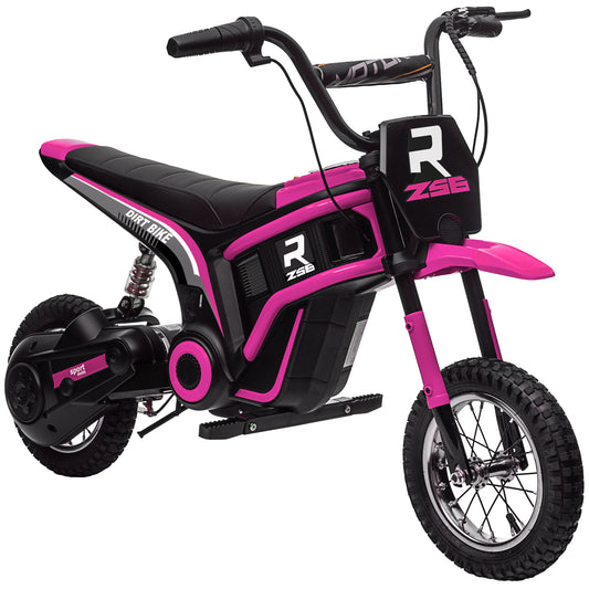 Electric Dirt Bike with Twist Grip Throttle, 24V 350W Off-Road Electric Motorcycle, Up to 15 MPH with Brake, Music Horn, Rear Suspension for Ages 13+ Years, Pink