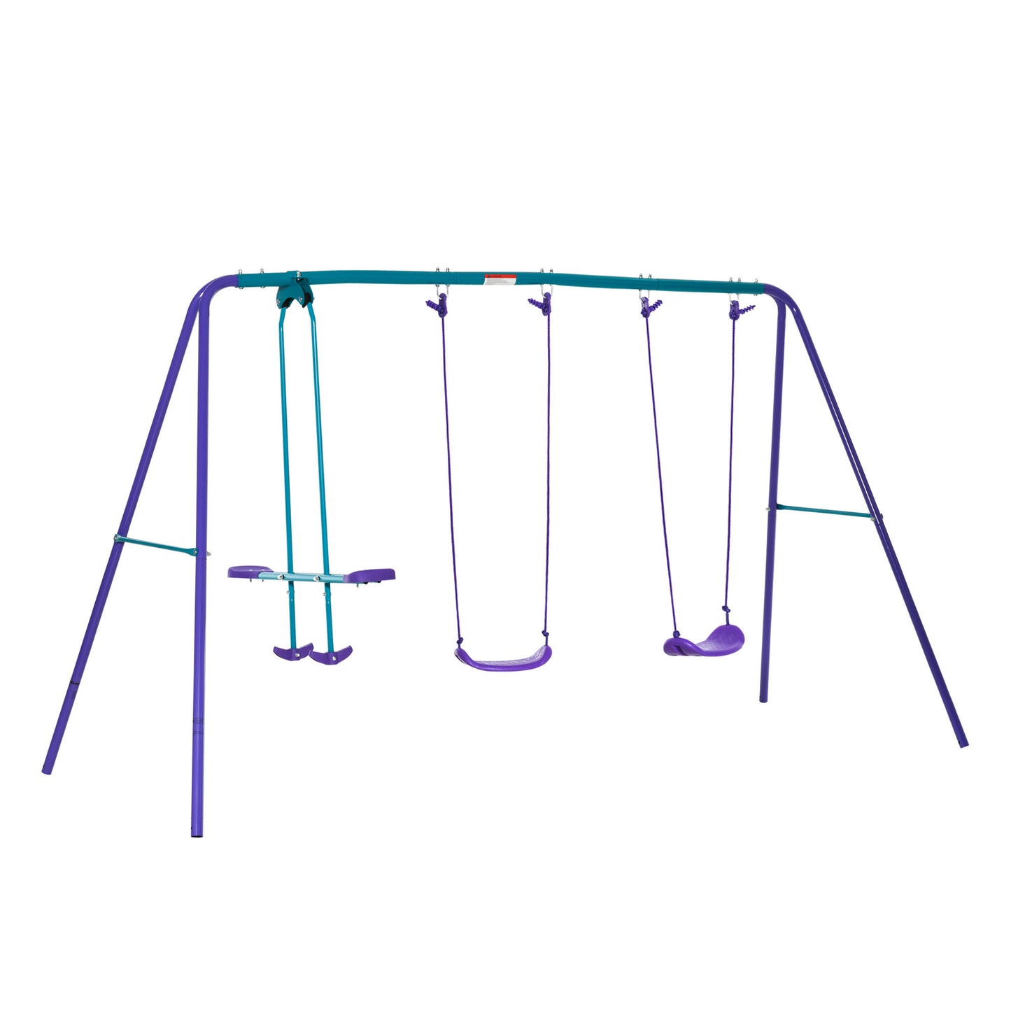 Metal Swing Set with Glider, Two Swing Seats and Adjustable Height, Outdoor Heavy Duty A-Frame Suitable for Playground, Backyard, Purple