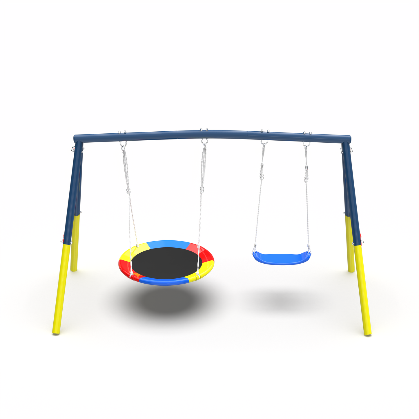 Swing Set for Backyard, 330lbs Swing Set with Heavy-Duty A-Frame Metal Outdoor Swing Stand, 1 Saucer Swing Seat & 1 Belt Swings Seat