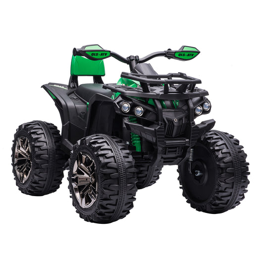 12V Kids 4 Wheeler, Ride on ATV for Kids with Music, Realistic Headlights & Wide Wheels, Toddler Quad for Boys and Girls, Green