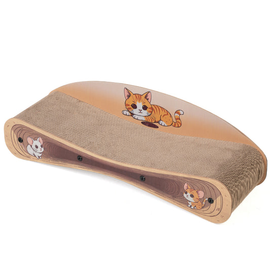 2-in-1 Reversible Cardboard Cat Scratcher Bed and Lounger, Durable Curved Scratching Pad for Indoor Cats