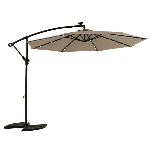 10ft Solar LED Offset Hanging Market Patio Umbrella  ( khaki )(No Base)