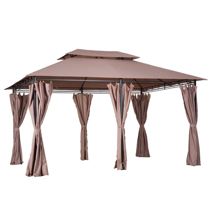 10' x 13' Patio Gazebo, Outdoor Gazebo Canopy Shelter with Curtains, Vented Roof, Steel Frame for Garden, Lawn, Backyard and Deck, Khaki