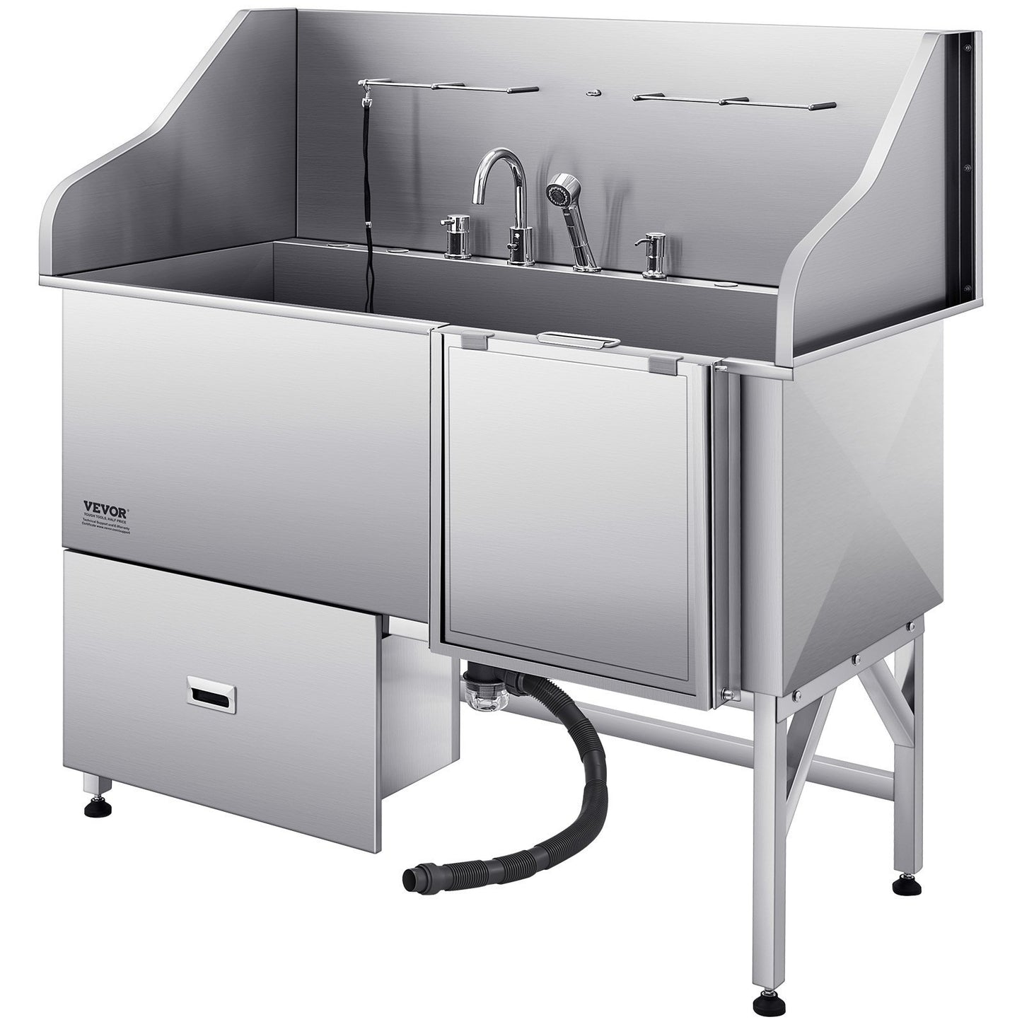 61 Inch Dog Grooming Bath Tub Stainless Steel w Ramp Water Filter