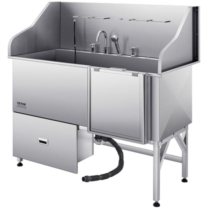 61 Inch Dog Grooming Bath Tub Stainless Steel w Ramp Water Filter
