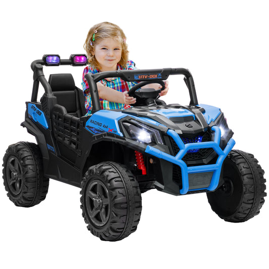 2 Seater Electric Car for Kids, 24V Battery Powered Ride on Car with Remote Control, 3 Speed, Slow Start, LED Lights, Music, Horn, Spring Suspension for 3-8 Years, Blue