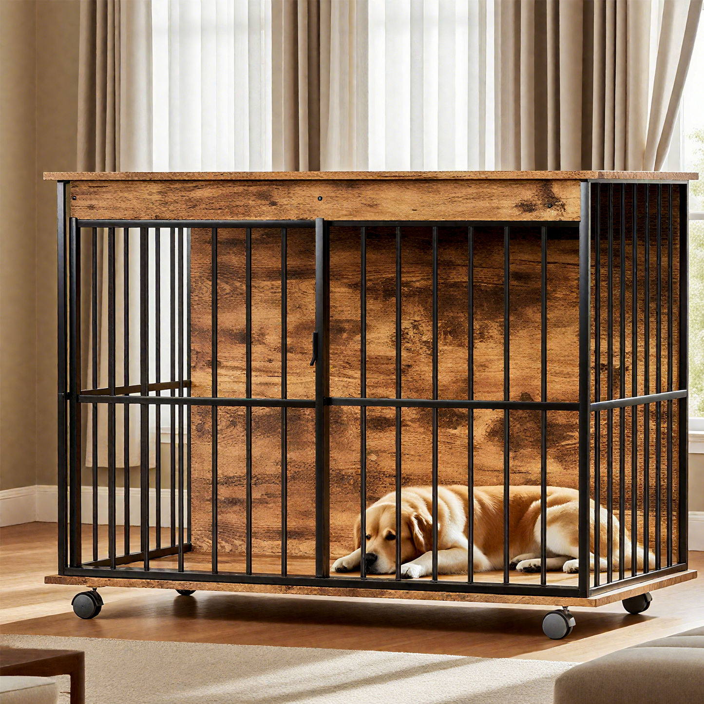 Dog Crate Furniture , Large Dog Cage Furniture with Tray for Medium Large Dogs, Wooden Dog Kennel Furniture