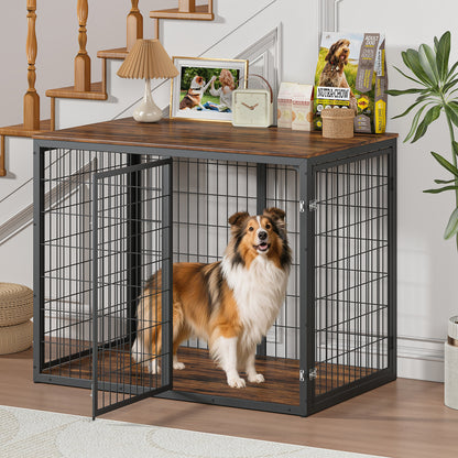 47'' Dog Crate Dog Cage Furniture with 3 Doors,for Large & Medium Dogs.Rustic Brown