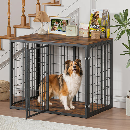 47'' Dog Crate Dog Cage Furniture with 3 Doors,for Large & Medium Dogs.Rustic Brown