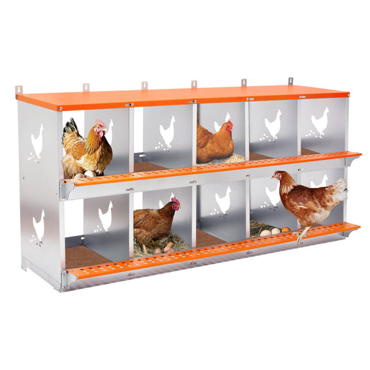 10-Bay Metal Nest Box-Wall Mount for Hens/Ducks, Easy Egg Collection & Assembly, Vented Galvanized Steel Coop Equipment Orange