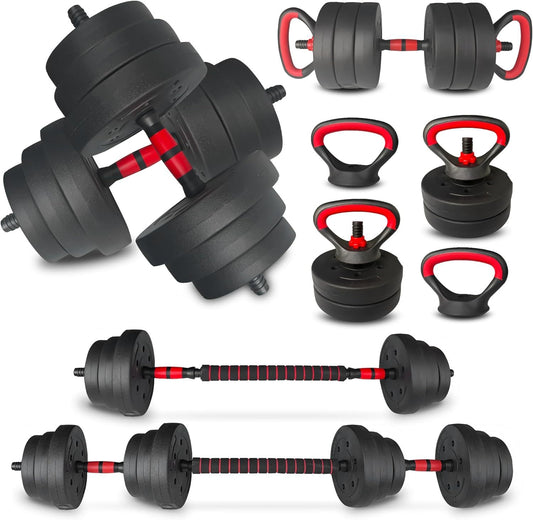 Adjustable Dumbbell Set 45LB, Changeable Dumbbell Set with Connecting Rod 4 in1 Dumbbells Set Used as Barbell, Kettlebells, Push up Bar, Fitness Exercises for Home Gym Suitable Women