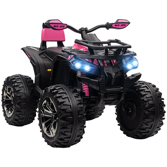 12V Kids ATV Ride-on Four-Wheeler Toy Car with Music, Realistic Headlights, Wide Wheels, Rechargeable Battery-Powered, for Boys and Girls, Pink