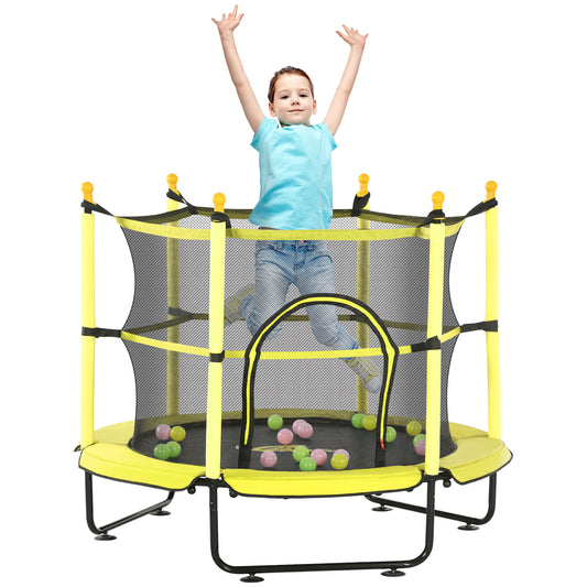 4.6' Trampoline for Kids, 55 Inch Toddler Trampoline with Safety Enclosure & Ball Pit for Indoor or Outdoor Use, Built for Kids 3-10 Years, Yellow