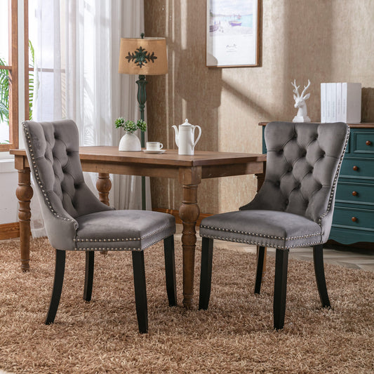 Collection Modern, High-end Tufted Solid Wood Contemporary Velvet Upholstered Dining Chair with Wood Legs Nailhead Trim 2-Pcs Set,Gray, SW2001GY