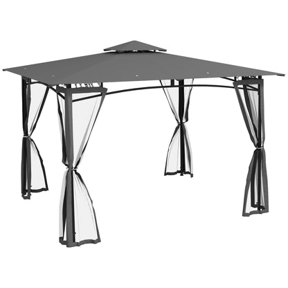 10' x 12' Patio Gazebo with Netting, Double Roof Outdoor Gazebo Canopy Shelter, Solid Metal Frame for Garden, Lawn, Backyard, Deck, Dark Gray