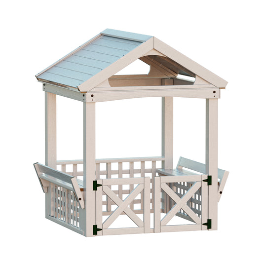 Outdoor Wooden Playhouse with bench and door