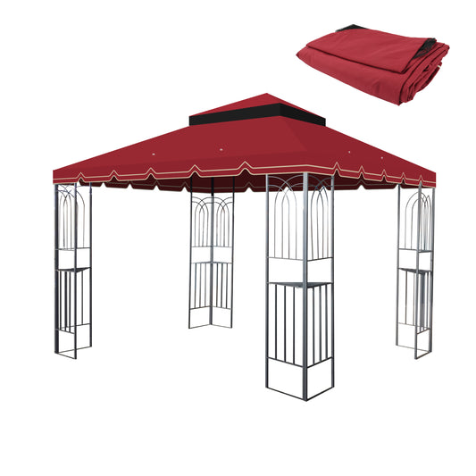 10x10 Ft Outdoor Patio Gazebo Replacement Canopy,Double Tiered Gazebo Tent Roof Top Cover Only GreatWall border(Frame Not Include)-Red