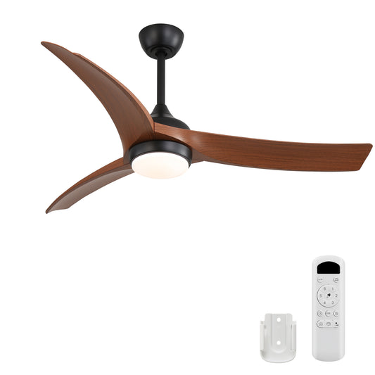 52 Inch Black Ceiling Fan with 3 Dark Wood Grain ABS Blades Remote Control Reversible Motor Dimmable Light and 1H/4H/8H Timer