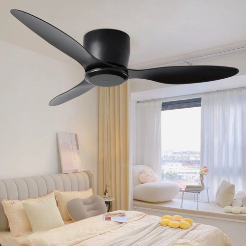 52' Flush Mount Ceiling Fan without light, 3 Reversible Blades, with 6 Speeds Reversible DC Motor,Low Profile Ceiling Fan with no light for Living Room Kitchen Bedroom