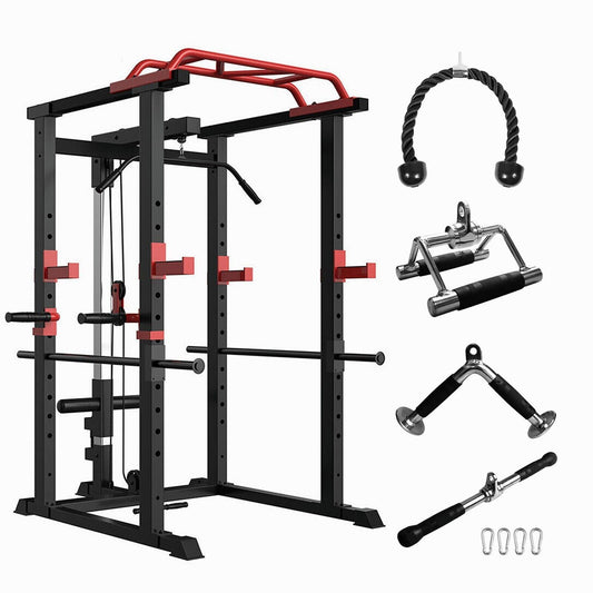 Multi-functional Power Cage, Home Adjustable Pullup Squat Rack 1000Lbs Capacity Comprehensive Fitness Barbell Rack with Gym accessories