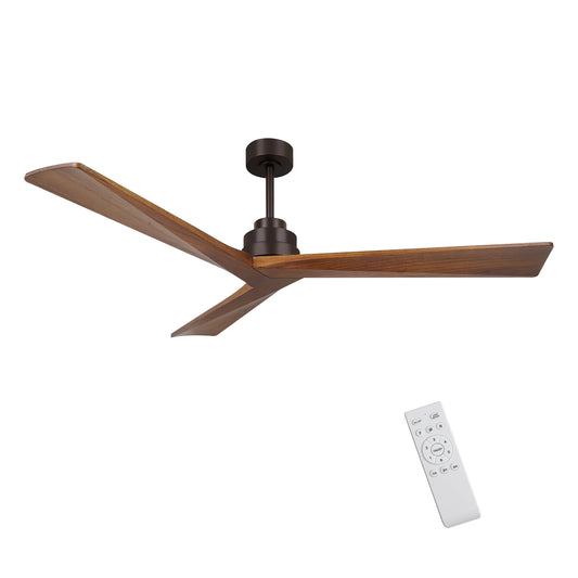 52' Wood  Ceiling Fan NO light, 3 Reversible Blades, with 6 Speeds Reversible DC Motor,Low Profile Ceiling Fan with no light for Living Room Kitchen Bedroom