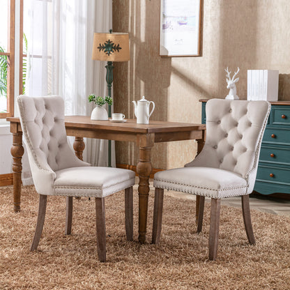 Collection Modern, High-end Tufted Solid Wood Contemporary Velvet Upholstered Dining Chair with Wood Legs Nailhead Trim 2-Pcs Set,Beige, SW2001BG