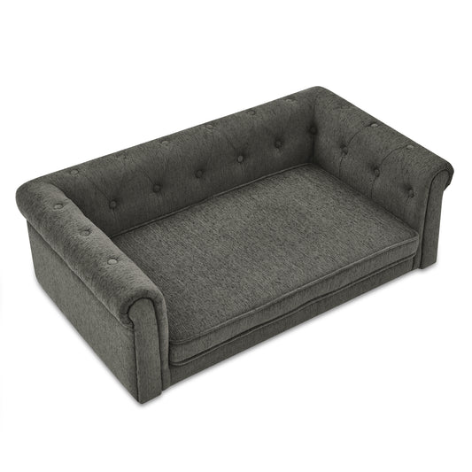 Modern Style Elegant Rectangle Pet Bed for Small and Medium Dogs, Durable Elevated Dog Sofa, Dark Grey Foam
