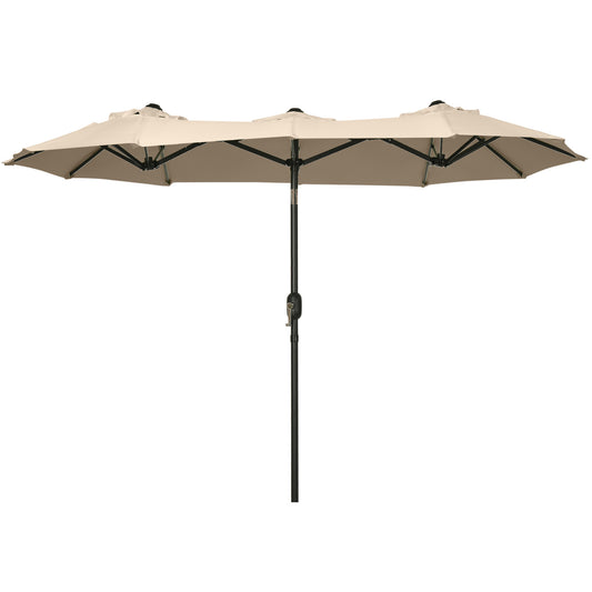 Double-sided Patio Umbrella 9.5' Large Outdoor Market Umbrella with Push Button Tilt and Crank, 3 Air Vents and 12 Ribs, for Garden, Deck, Pool, Brown