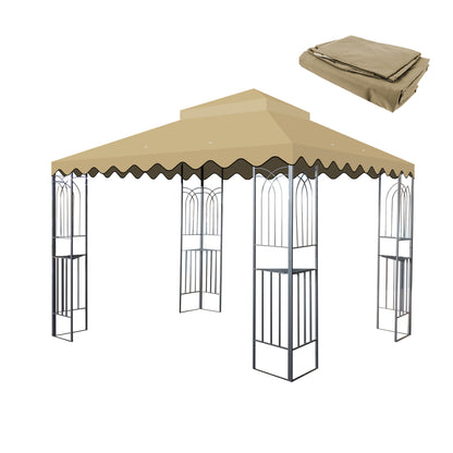 10x10 Ft Outdoor Patio Gazebo Replacement Canopy,Double Tiered Gazebo Tent Roof Top Cover Only wavy border(Frame Not Include)-Tan