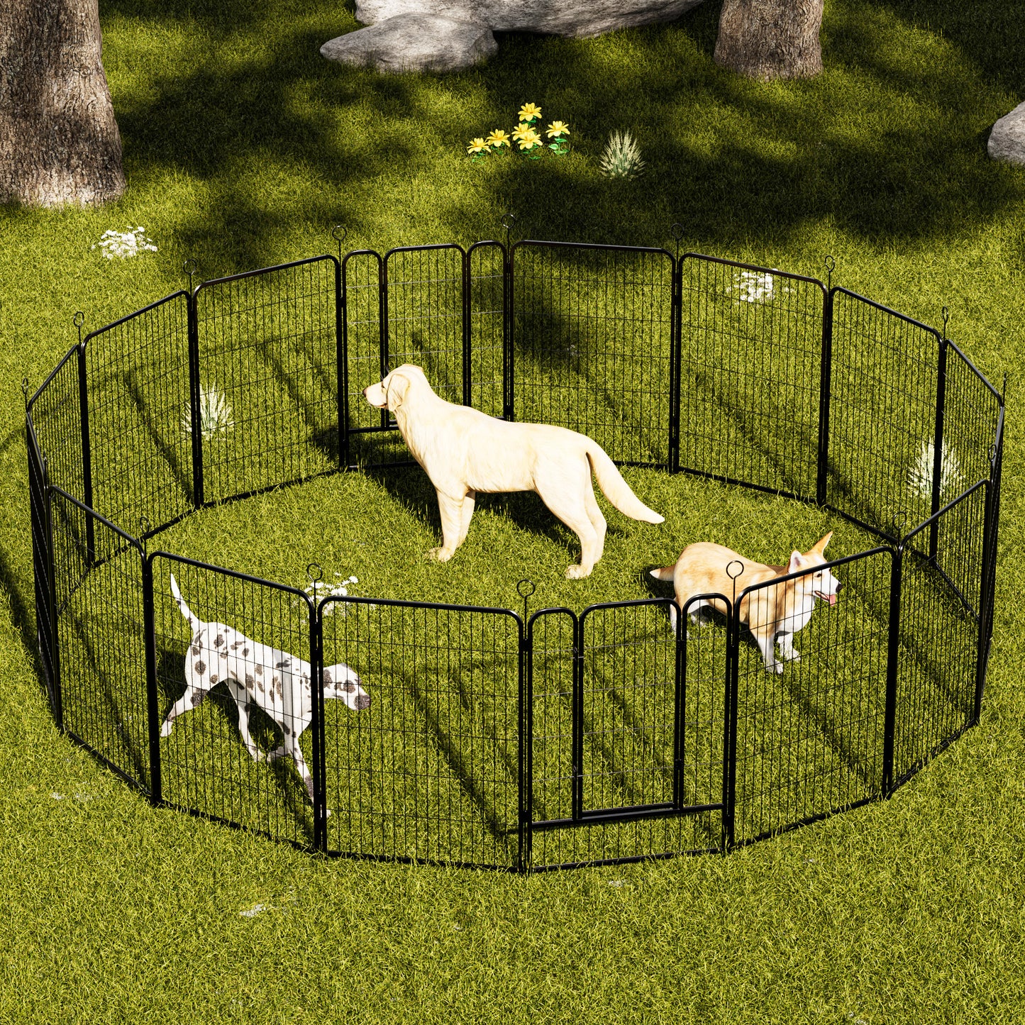 Dog Playpen 40 Inch, 16 Panels  Heavy Duty Metal Pet Exercise Pen  Indoor Outdoor Fence Panels Rust-Resistant, Removable, Tool-Free Setup Anti-Skid, Expandable Design