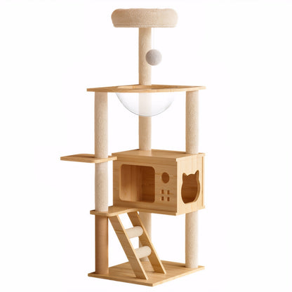 48.8' Modern Cat Tower, Wood Cat Tree Tower for Indoor Cats, Cat Tree with Sisal-Covered Scratching Posts and Top Perch, Cat Condo with Acrylic Hammock for Small Large Cats