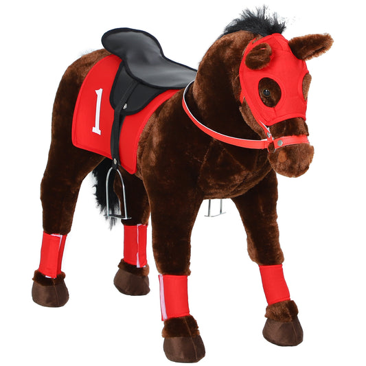 Ride on Horse for Kids 3-8 Years Old, Toddlers Race Horse with Neighing Sound, Ride on Animal Pony Toy with Saddle & Stirrups, Brown