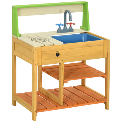 Mud Kitchen Outdoor Kitchen Playset for Kids Wooden with Realistic Play Kitchen Toys, Faucet and Sink, Storage Shelves, Gift for Girls and Boys Aged 3-8 Years Old