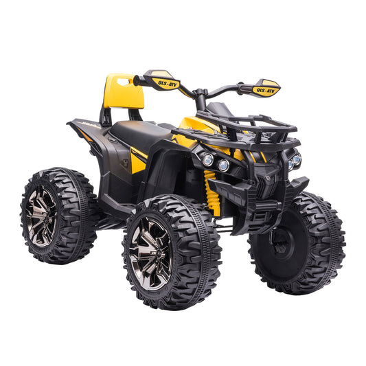 12V Kids ATV Ride-on Four-Wheeler Toy Car with Music, Realistic Headlights, Wide Wheels, Rechargeable Battery-Powered, for Boys and Girls, Yellow