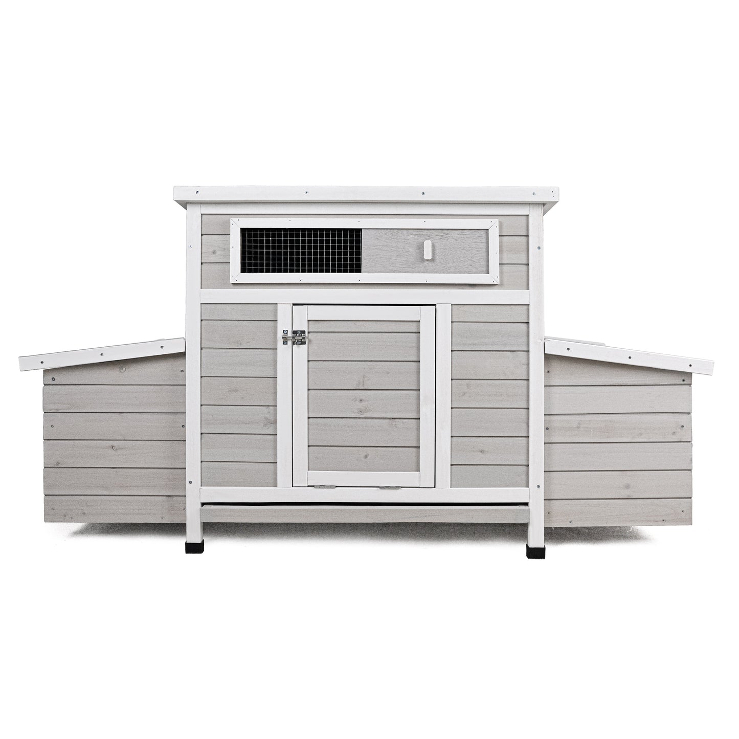 Large Wooden Chicken Coop Outdoor Hen House with 2 Sides Nesting Boxes in Gray+White Matte Wood, 57.87 x 33.86 x 30.55 inches
