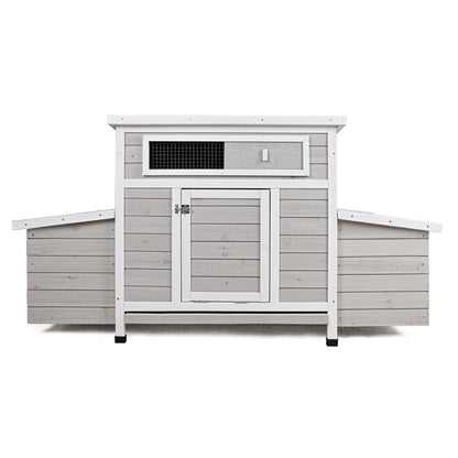 Large Wooden Chicken Coop Outdoor Hen House with 2 Sides Nesting Boxes in Gray+White Matte Wood, 57.87 x 33.86 x 30.55 inches