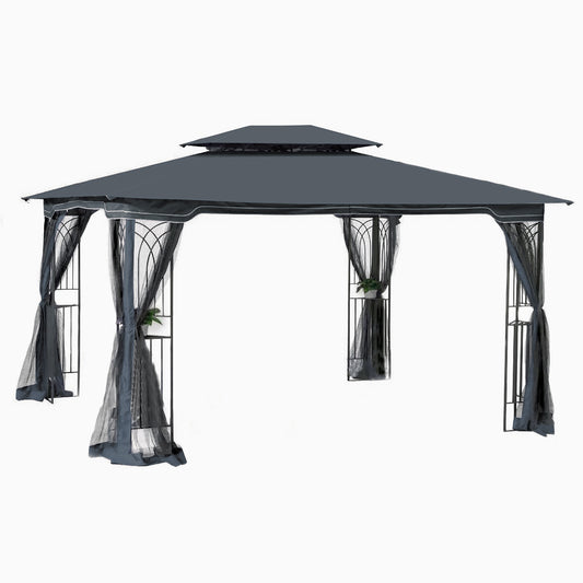 13x10 Outdoor Patio Gazebo Canopy Tent with Ventilated Double Roof and Mosquito Net (Detachable Mesh Screen on All Sides), Suitable for Lawn, Garden, Backyard and Deck, Gray Top
